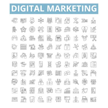 Digital marketing icons, line signs, web symbols set, vector isolated illustration