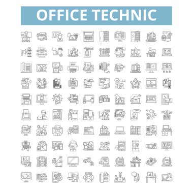Office technic icons, line signs, web symbols set, vector isolated illustration