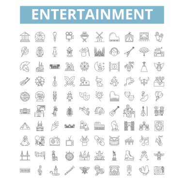 Entertainment icons, line signs, web symbols set, vector isolated illustration