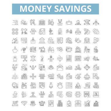 Money savings icons, line signs, web symbols set, vector isolated illustration