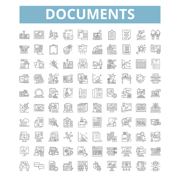Documents icons, line signs, web symbols set, vector isolated illustration