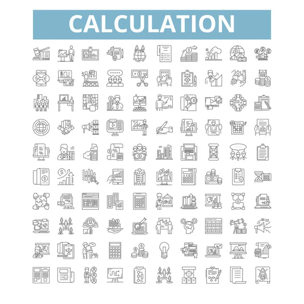 Calculation Icons Line Signs Web Symbols Set Vector Isolated Illustration —  Vetores de Stock