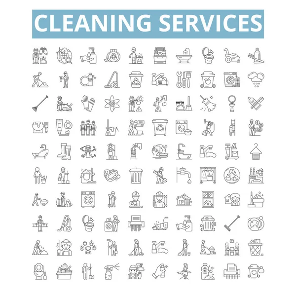 Cleaning Services Icons Line Signs Web Symbols Set Vector Isolated — Stockvektor