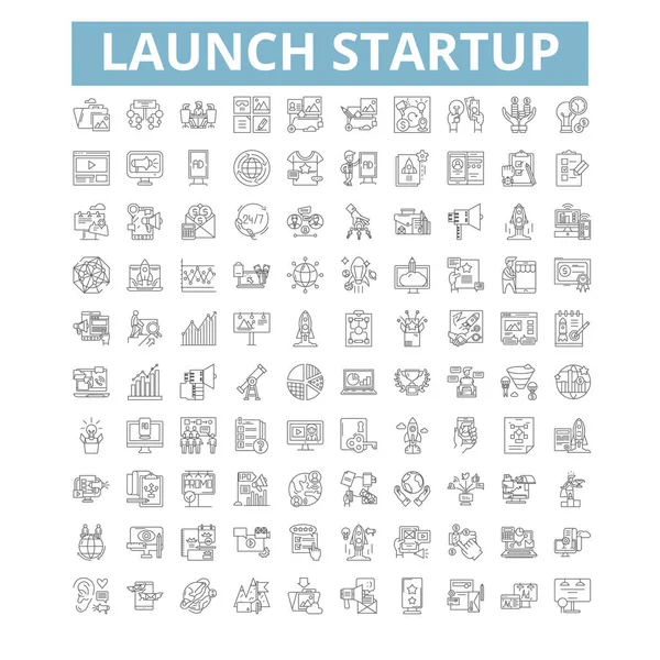 Launch Startup Icons Line Signs Web Symbols Set Vector Isolated — Vettoriale Stock