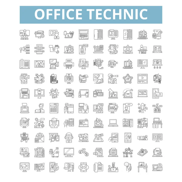 Office Technic Icons Line Signs Web Symbols Set Vector Isolated — Vetor de Stock
