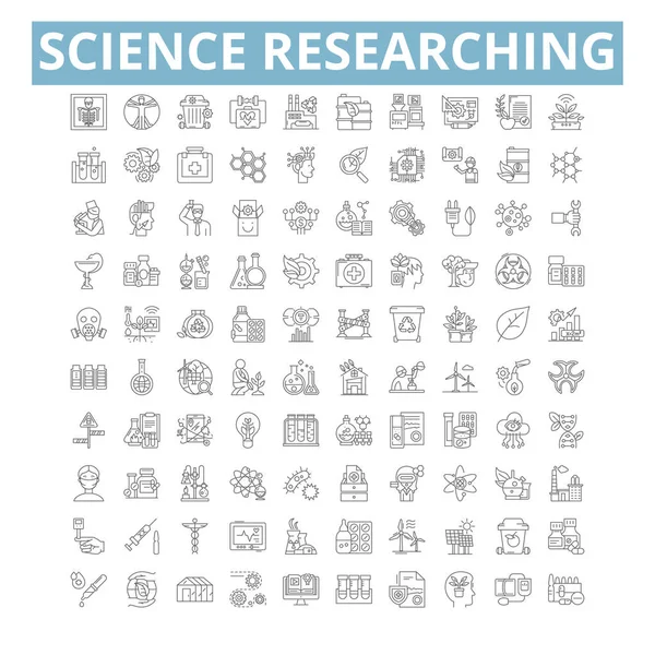 Science Researching Icons Line Signs Web Symbols Set Vector Isolated — Stockvektor