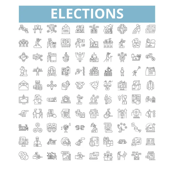 Elections Icons Line Signs Web Symbols Set Vector Isolated Illustration — Image vectorielle