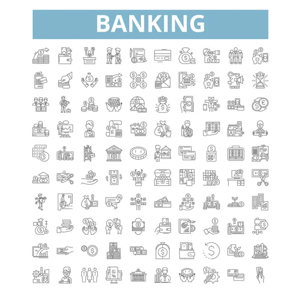 Banking Icons Line Signs Web Symbols Set Vector Isolated Illustration — Stock Vector