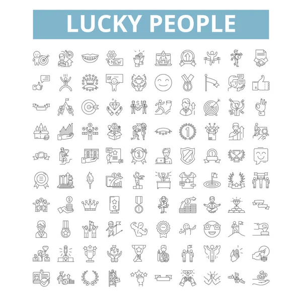Lucky People Icons Line Signs Web Symbols Set Vector Isolated — Vector de stock