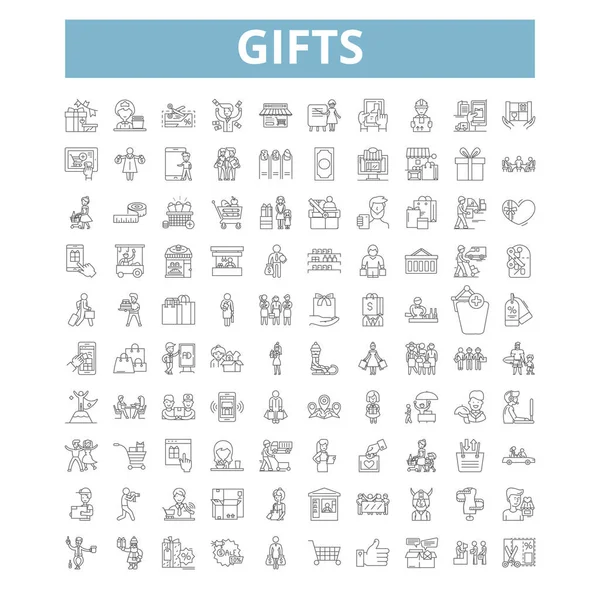 Gifts Icons Line Signs Web Symbols Set Vector Isolated Illustration — 图库矢量图片