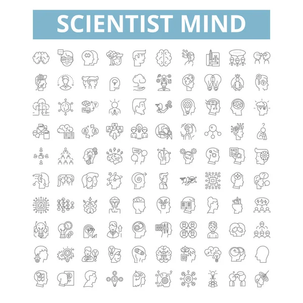 Scientist Mind Icons Line Signs Web Symbols Set Vector Isolated — Vetor de Stock