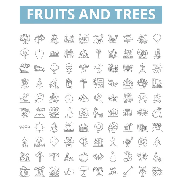 Fruits Trees Icons Line Signs Web Symbols Set Vector Isolated — Image vectorielle