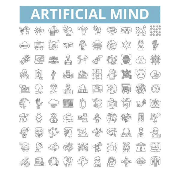 Artificial Mind Icons Line Signs Web Symbols Set Vector Isolated — Wektor stockowy