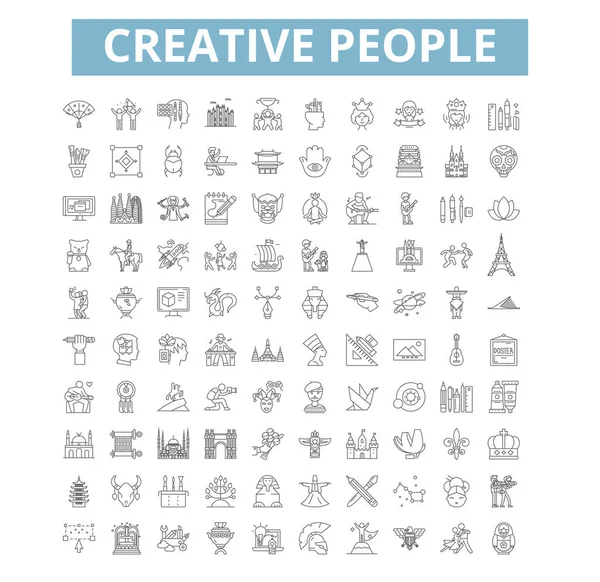 Creative people icons, line signs, web symbols set, vector isolated illustration