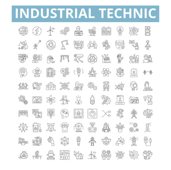 Industrial Technic Icons Line Signs Web Symbols Set Vector Isolated — 스톡 벡터