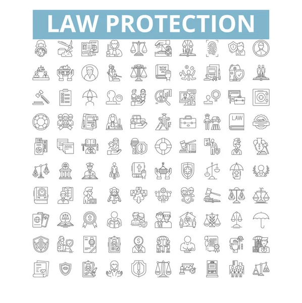Law Protection Icons Line Signs Web Symbols Set Vector Isolated — 图库矢量图片