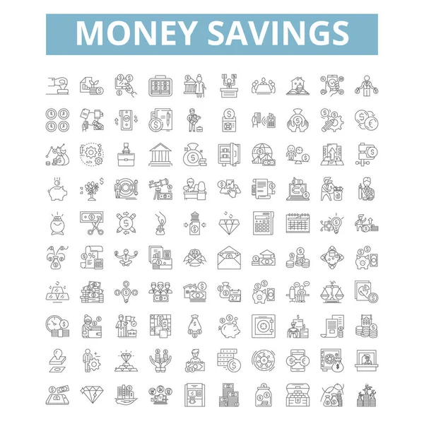 Money Savings Icons Line Signs Web Symbols Set Vector Isolated — ストックベクタ