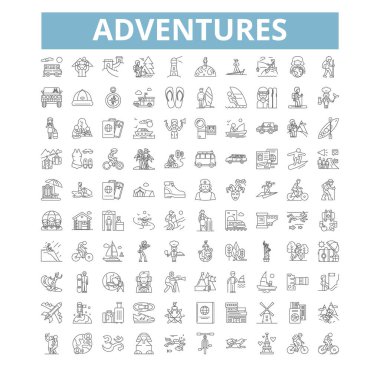 Adventures icons, line signs, web symbols set, vector isolated illustration