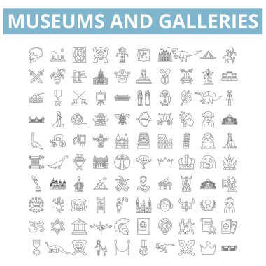 Museums and galleries icons, line signs, web symbols set, vector isolated illustration