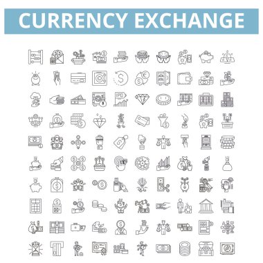 Currency exchange icons, line signs, web symbols set, vector isolated illustration