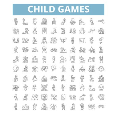 Child games icons, line signs, web symbols set, vector isolated illustration