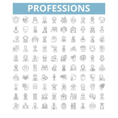 Professions icons, line signs, web symbols set, vector isolated illustration