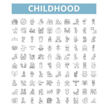 Childhood icons, line signs, web symbols set, vector isolated illustration