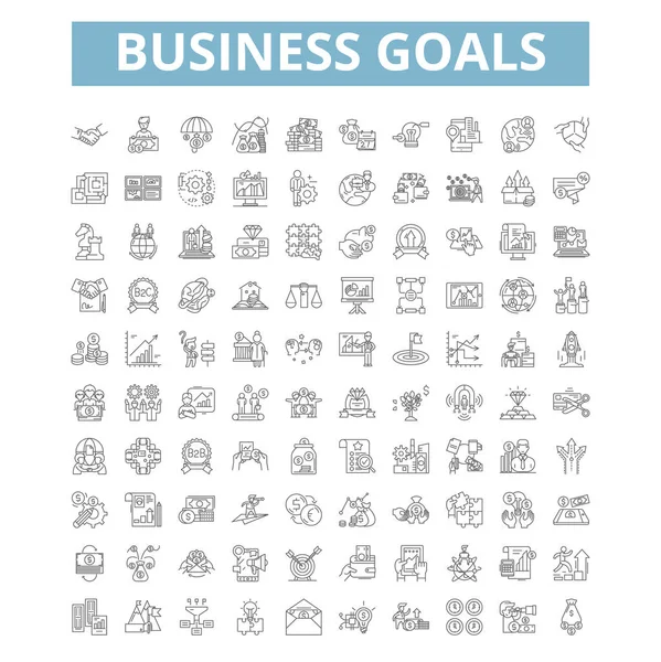 Business Goals Icons Line Signs Web Symbols Set Vector Isolated — Vetor de Stock