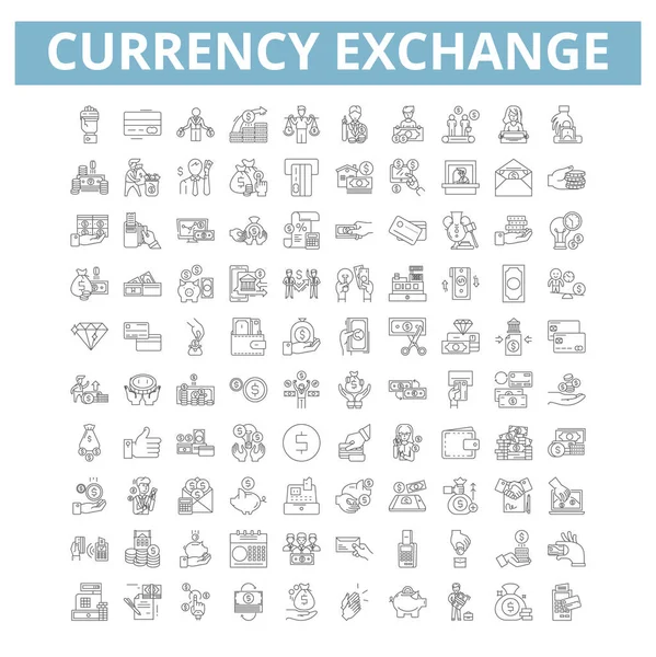 Currency exchange icons, line signs, web symbols set, vector isolated illustration