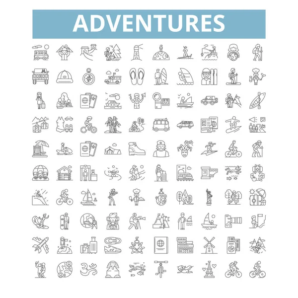 Adventures Icons Line Signs Web Symbols Set Vector Isolated Illustration — ストックベクタ