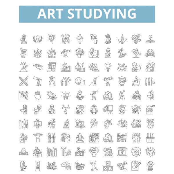 Art Atudying Icons Line Signs Web Symbols Set Vector Isolated — Vettoriale Stock