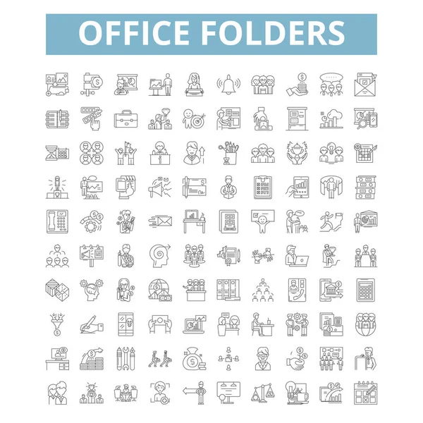 Office Folders Icons Line Signs Web Symbols Set Vector Isolated — Stockový vektor
