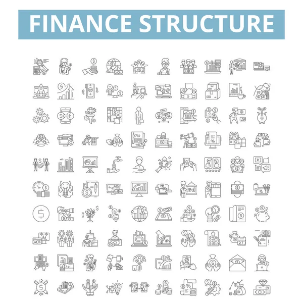 Фінансова Структура Піктограми Рядкові Знаки Набір Веб Символів Векторні Ізольовані — стоковий вектор