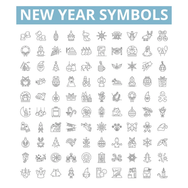 New Year Symbols Icons Line Signs Web Symbols Set Vector — Vector de stock