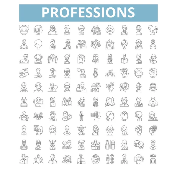 Professions icons, line signs, web symbols set, vector isolated illustration