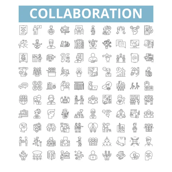 Collaboration Icons Line Signs Web Symbols Set Vector Isolated Illustration — Stockový vektor