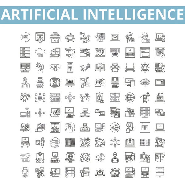 Artificial Intelligence Icons Line Signs Web Symbols Set Vector Isolated — Wektor stockowy