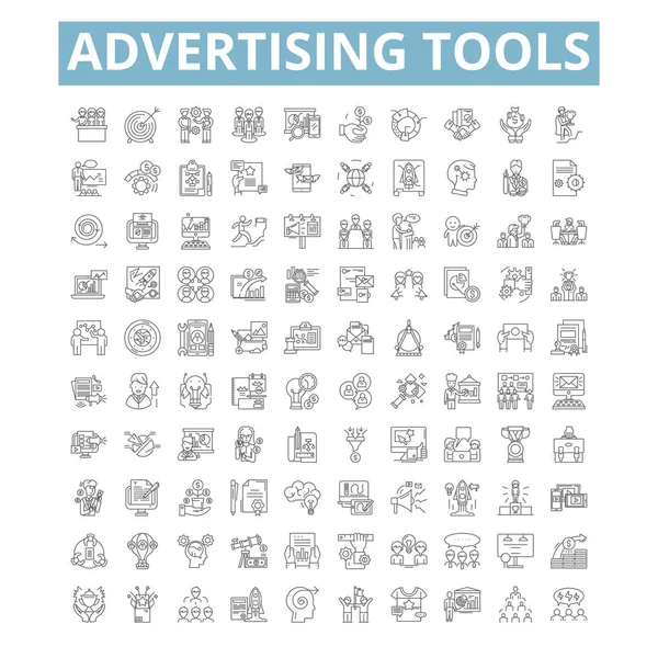 Advertising Tools Icons Line Signs Web Symbols Set Vector Isolated — Stok Vektör