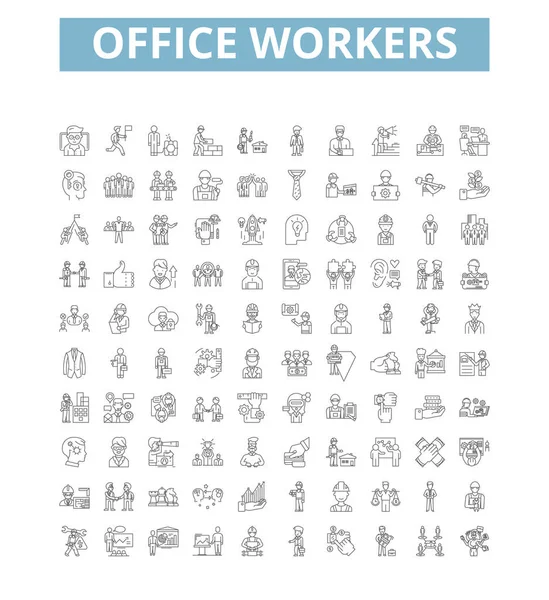 Office Workers Icons Line Signs Web Symbols Set Vector Isolated — Vector de stock