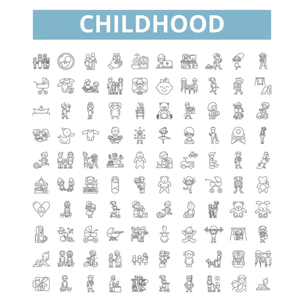 Childhood icons, line signs, web symbols set, vector isolated illustration