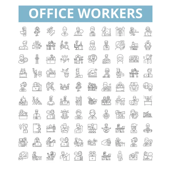 Office Worker Icons Line Signs Web Symbols Set Vector Isolated — Stock vektor