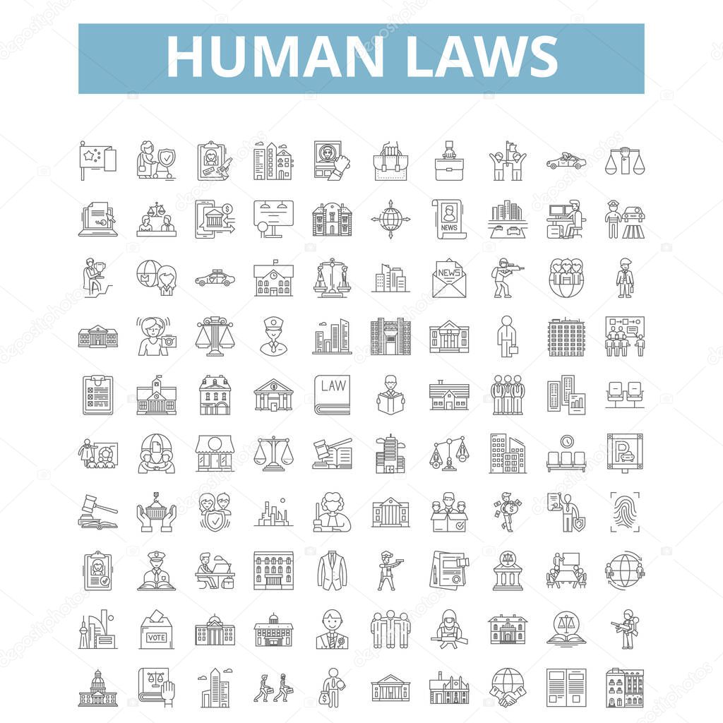 Human laws icons, line signs, web symbols set, vector isolated illustration