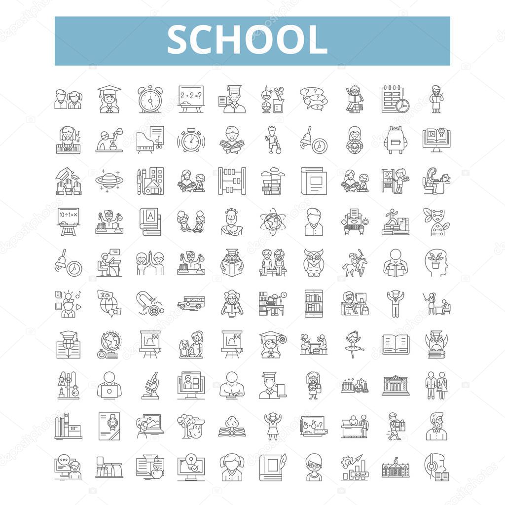 Schools icons, line signs, web symbols set, vector isolated illustration