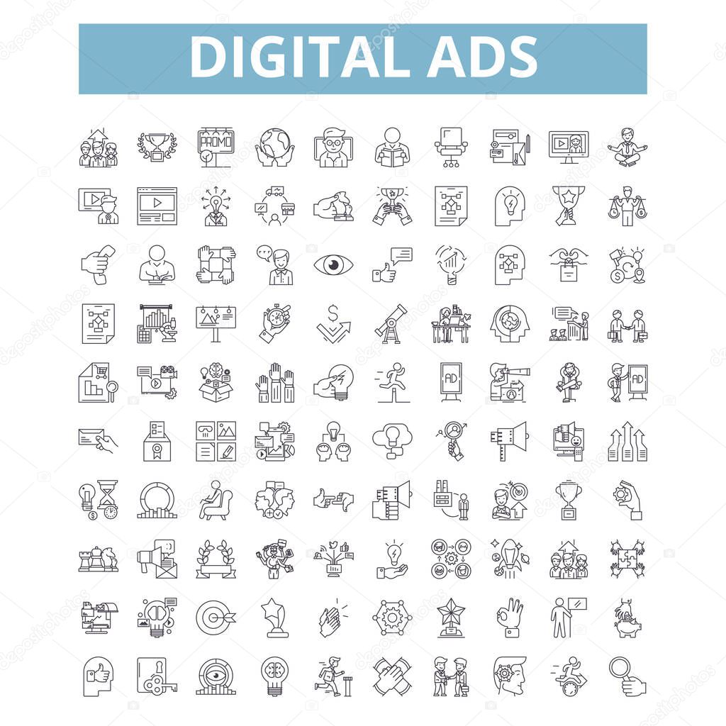Digital ads icons, line signs, web symbols set, vector isolated illustration