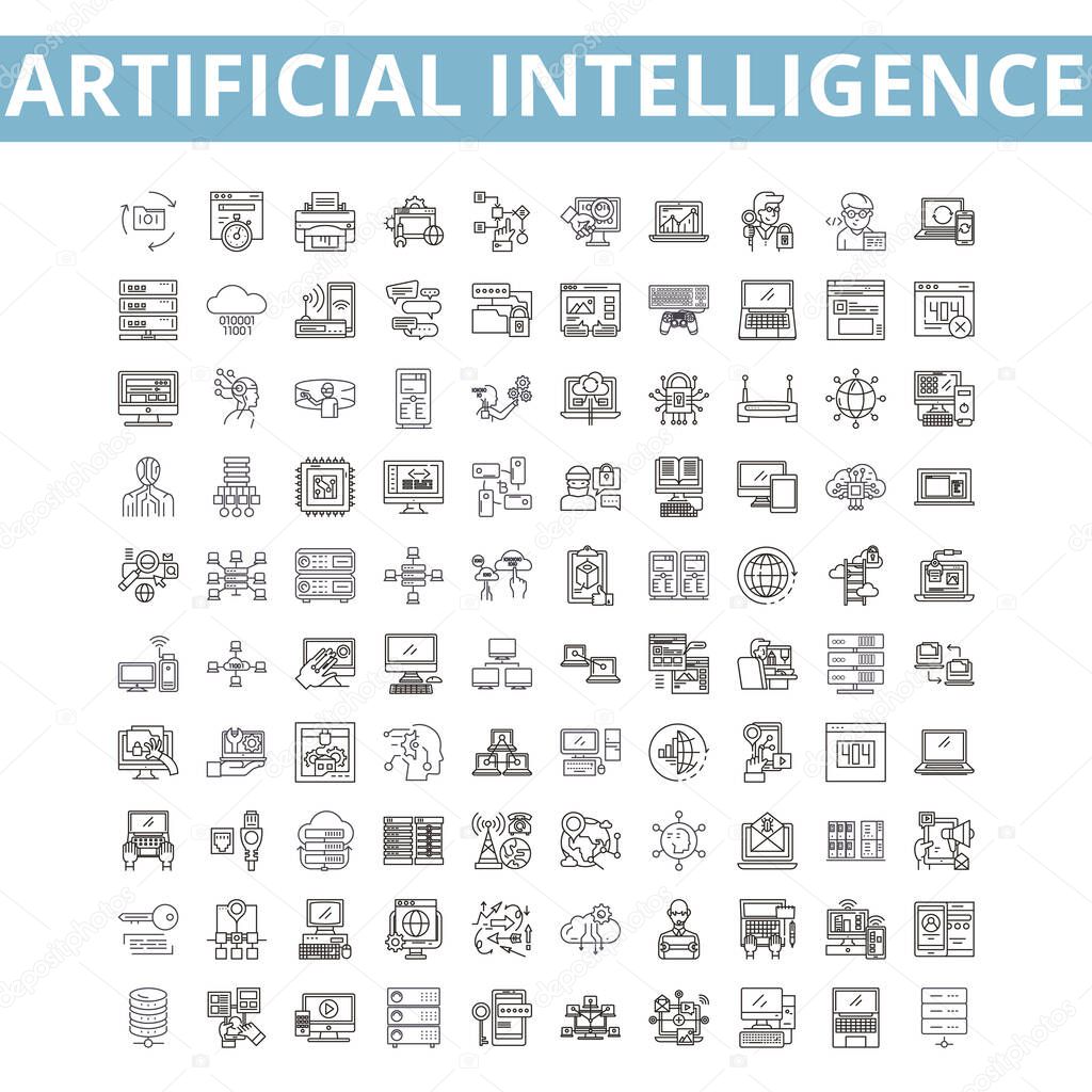 Artificial intelligence icons, line signs, web symbols set, vector isolated illustration