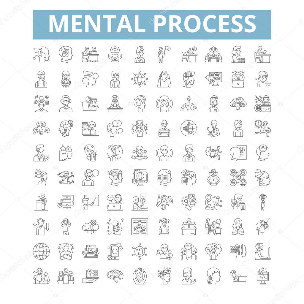 Mental process icons, line signs, web symbols set, vector isolated illustration