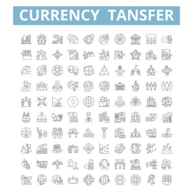 Currency transfer icons, line signs, web symbols set, vector isolated illustration