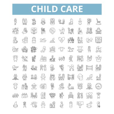 Child care icons, line signs, web symbols set, vector isolated illustration