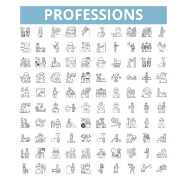 Professions icons, line signs, web symbols set, vector isolated illustration