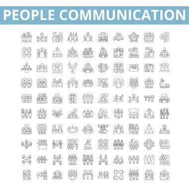 People communication icons, line signs, web symbols set, vector isolated illustration